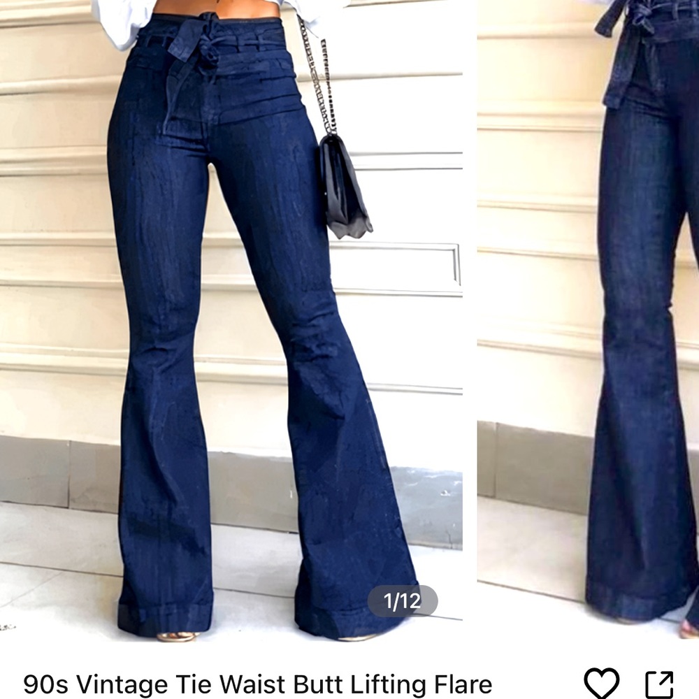 Vintage tie waist flare jeans denim. Size: Medium petite worn once